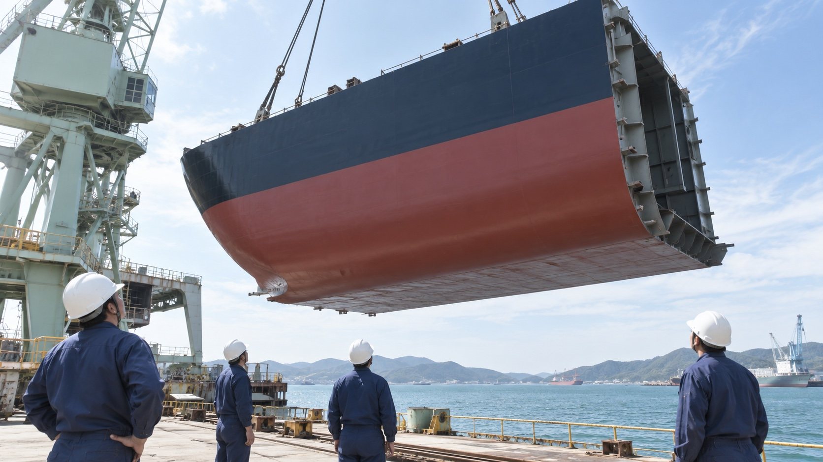 船体ブロックを吊り上げるクレーン