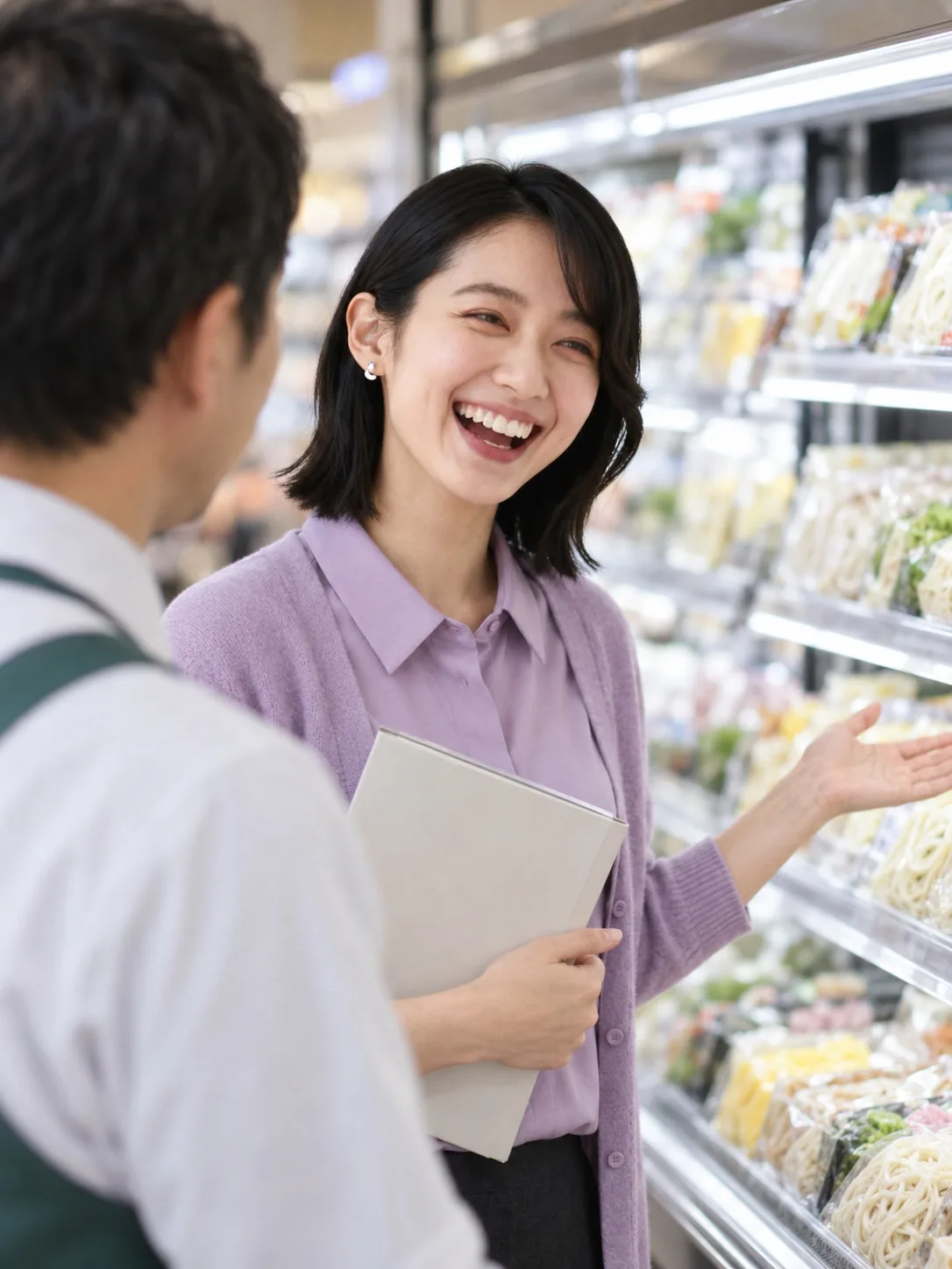 売り場で話す営業の社員