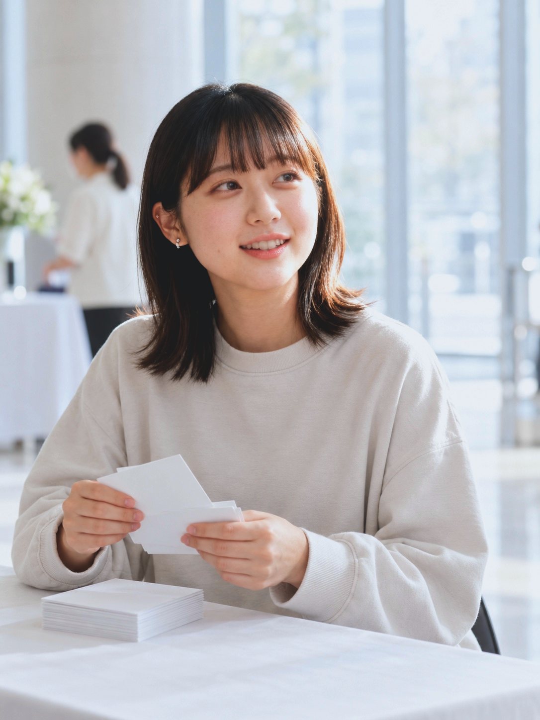 開場前の受付で、名札の束を確かめる H.S