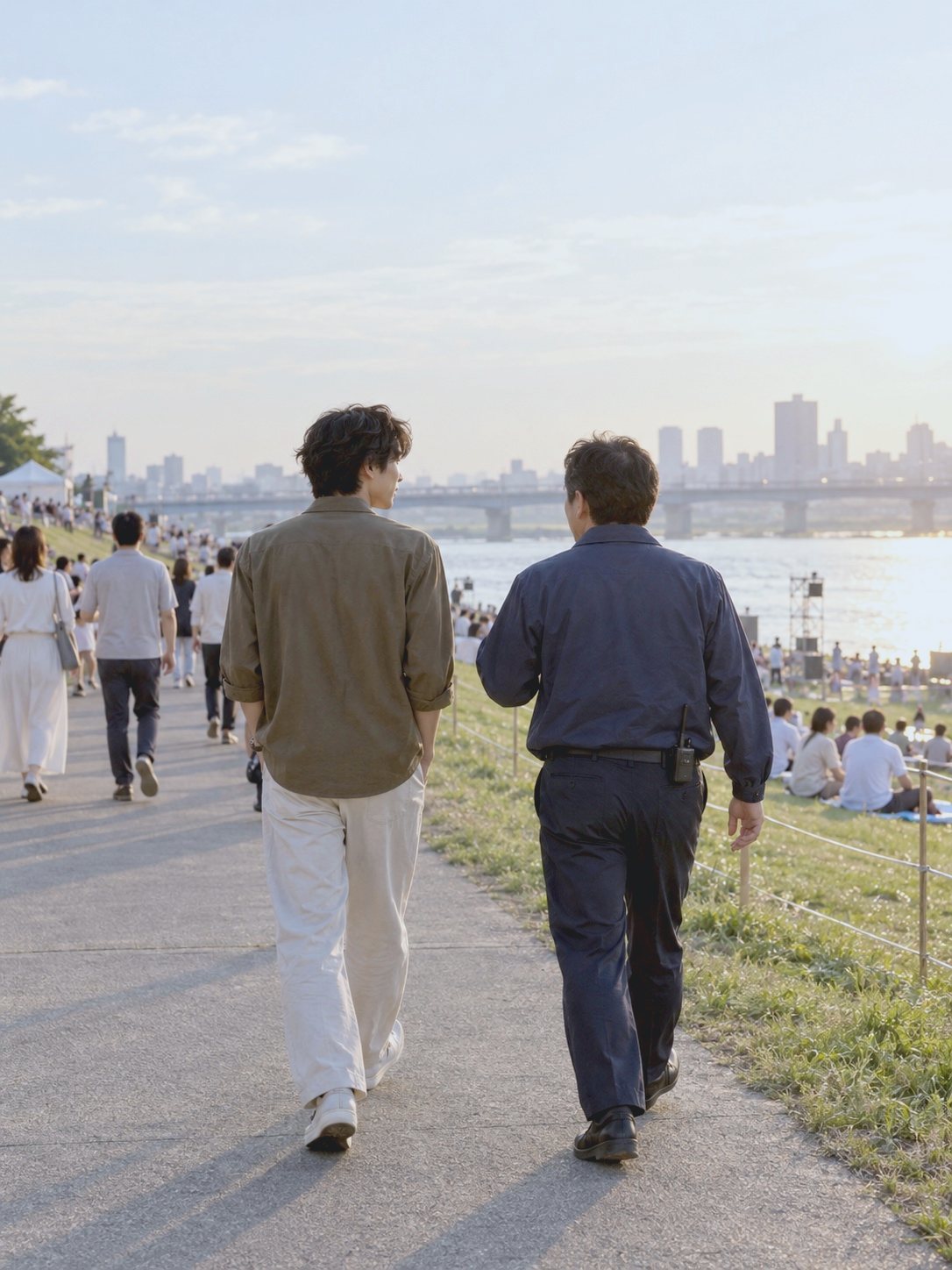 花火大会の会場で、自治体の担当者と導線を歩く R.N