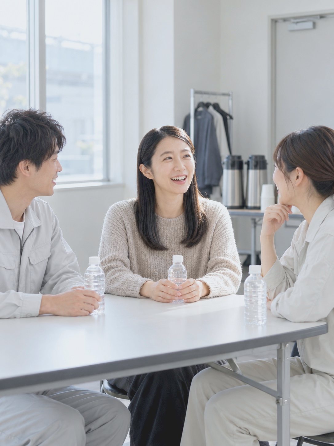 本番の日の休憩室で、スタッフと話す Y.I