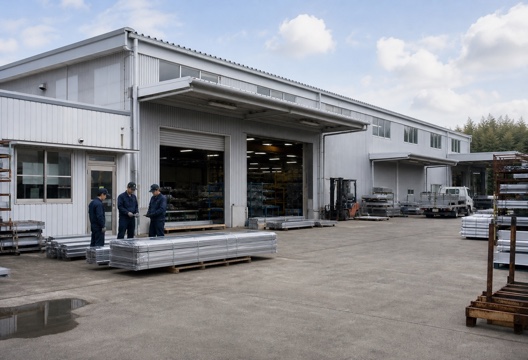群馬工場の外観と広い搬入出ヤード