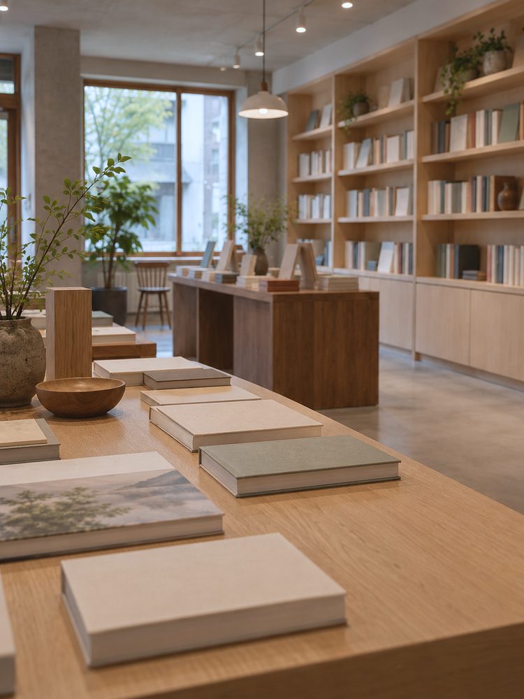 書店の平台と壁面棚（サンプル）