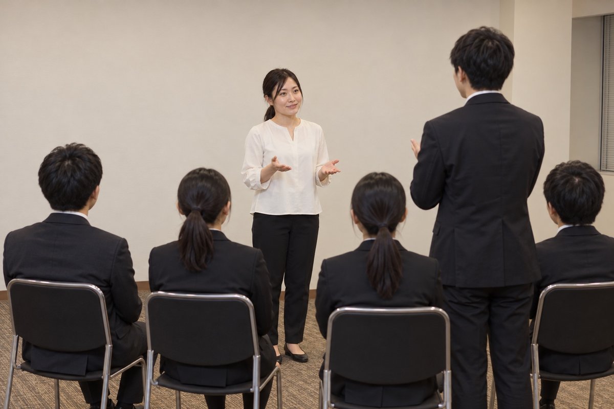 会社説明会で学生の質問に答える人事