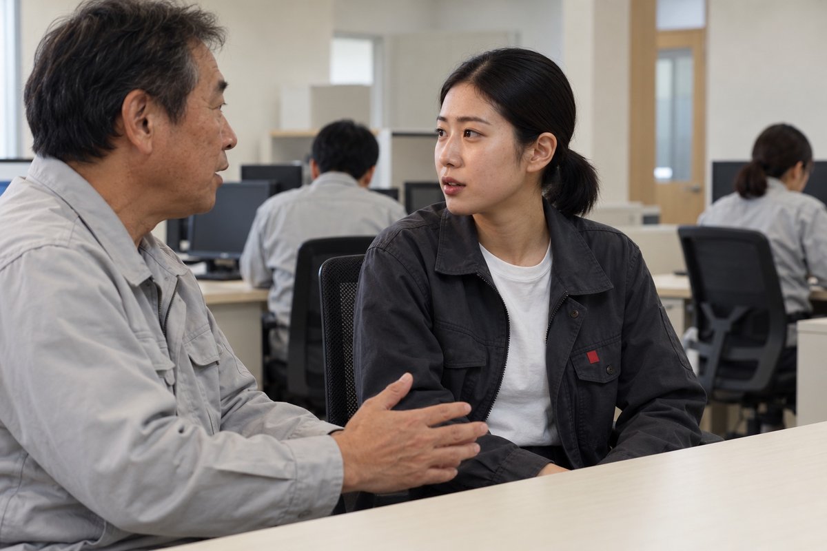 昼すぎの配車室で、帰ってきたドライバーの話を振り返って聞く西村