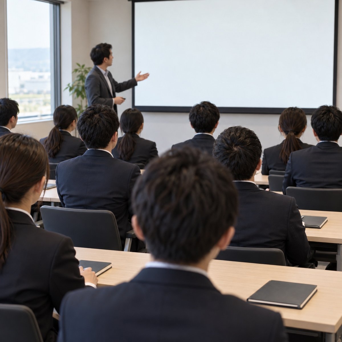 入社式のあとの全体研修